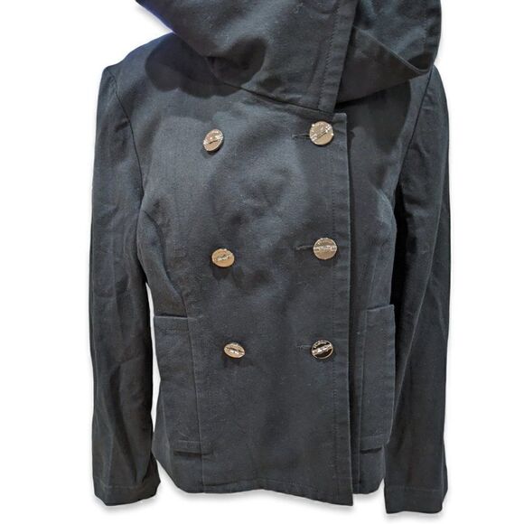 St. John Sport Double Breasted Asymmetric Big Collar Coat Black Jacket Size M - Picture 3 of 13